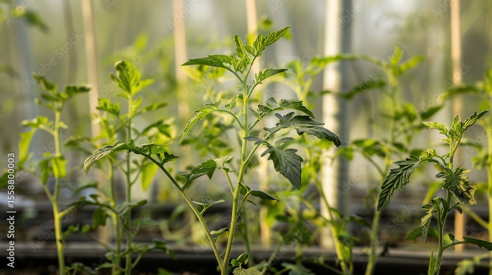 Naklejka premium Time-lapse of tomato plants reverting through evolutionary stages, becoming wilder and more primitive.