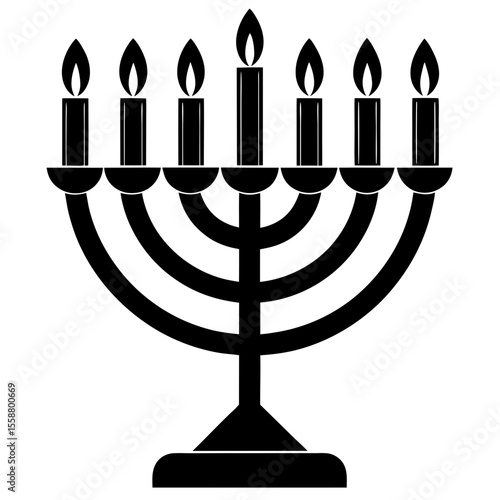 Hanukkah menorah with candles black silhouette vector illustration