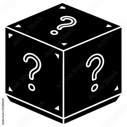 Mystery box with question marks black silhouette vector illustration