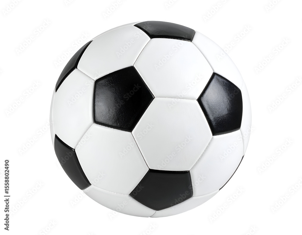 A classic black and white soccer ball with its traditional pattern, poised for action and athletic competition. A classic black and white soccer ball with its traditional pattern, poised for action and athletic competition.
