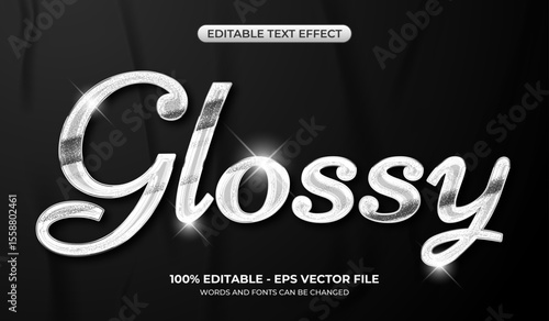 Realistic Silver chrome text effect. 3D luxury glossy white metallic text effect