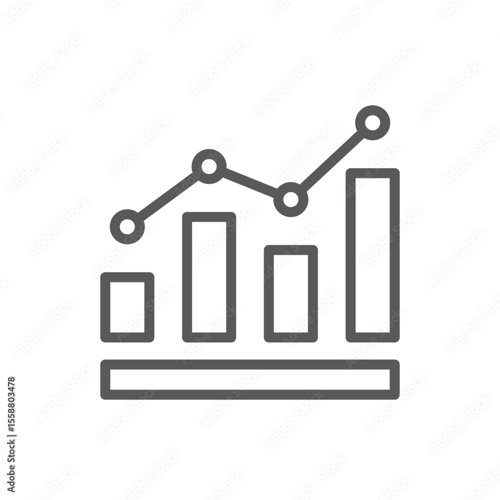 Line style icon of a combined bar and line chart, representing comprehensive data analysis, business growth, and financial trends Line style icon of a combined bar and line chart, representing comprehensive data analysis, business growth, and financial trends