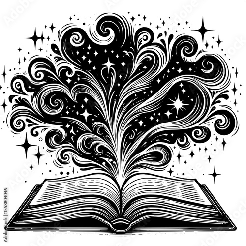 Open Book with Magical Smoke SVG