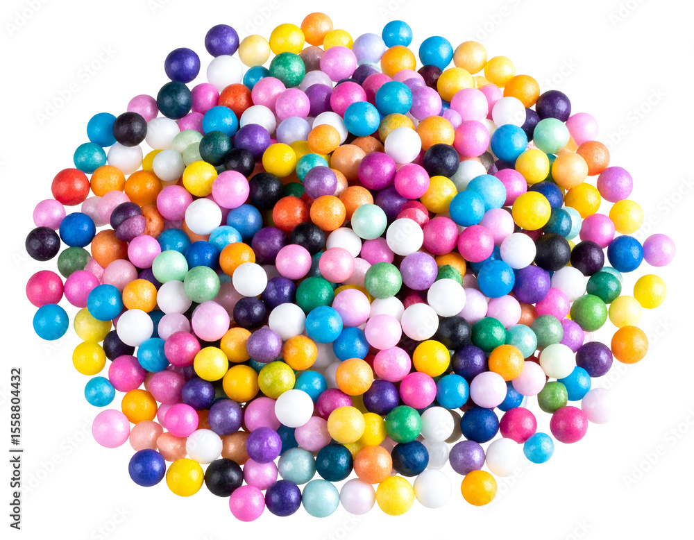 Obraz premium A delightful heap of shimmering, multi-hued candy spheres creates a vibrant and sweet confectionery spectacle.
