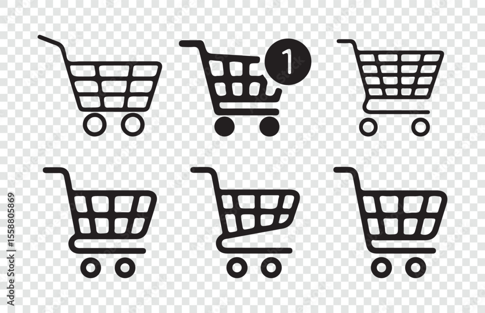 Shopping Cart Icon Set with Cursor Click Symbol Shopping Cart Icon Set with Cursor Click Symbol