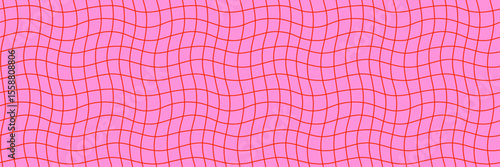 Wavy grid pattern seamless background with red lines on pink creating a retro...