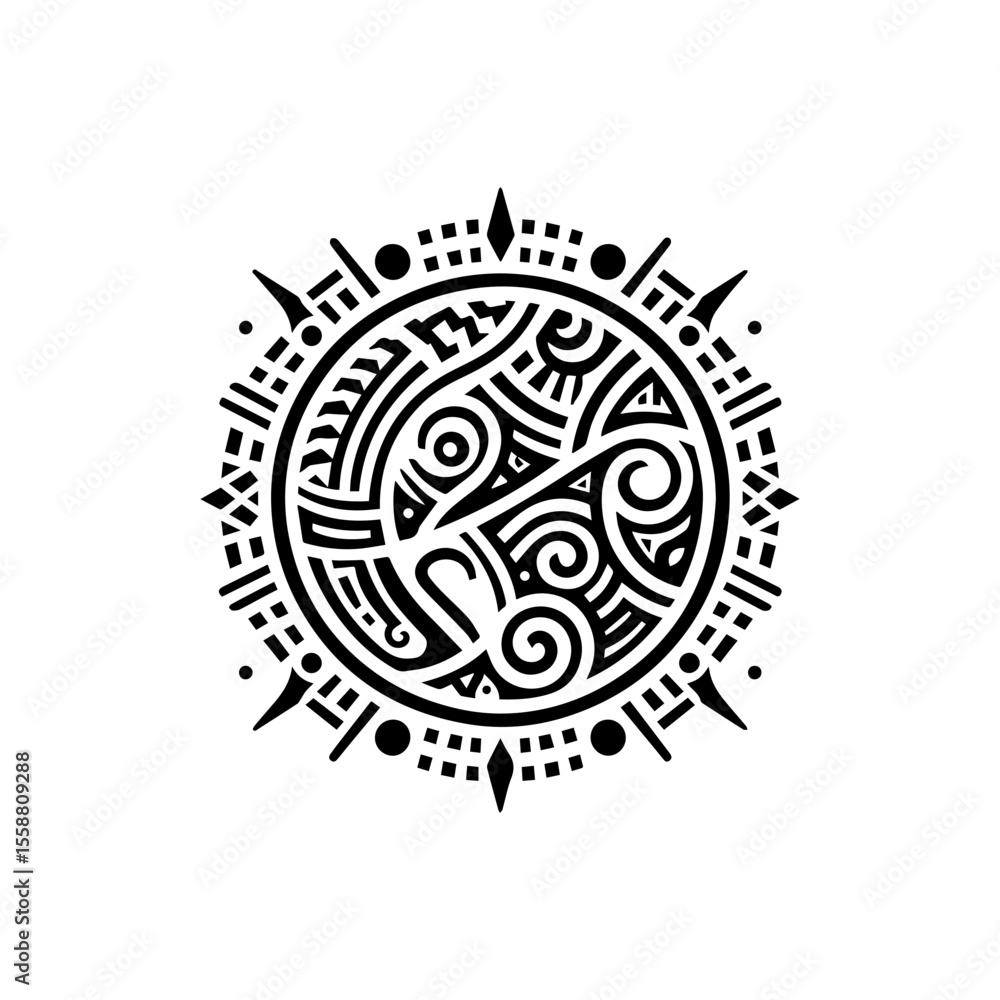 Fototapeta premium Tribal earth symbol with geometric lines