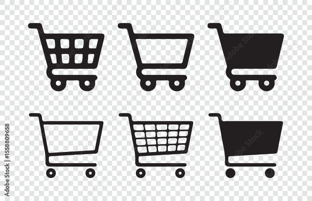 Set of Minimalist Shopping Trolley Icons Set of Minimalist Shopping Trolley Icons