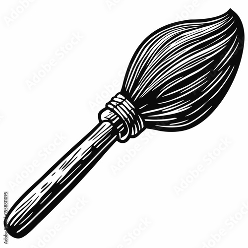 Wooden paintbrush with bristles used for artistic creation  