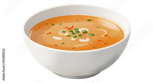 Watercolor Illustration of a Bowl of Soup