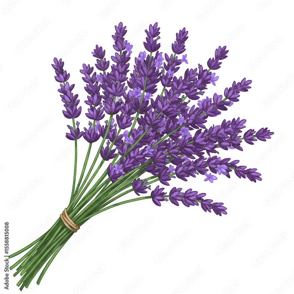 Naklejka premium Bunch of Purple Lavender Flowers – Tranquil Atmosphere and Elegant Floral Design, Isolated on White or Transparent Background