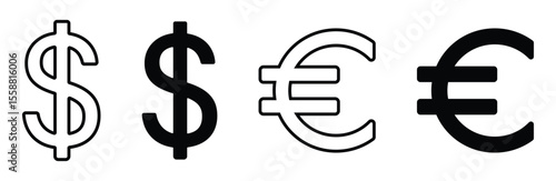 dollar and euro currency icon in outline and solid style. cash concept icon. Internet money, currency, earnings, bank, wallet, payment stock vector. vector illustration on transparent background
