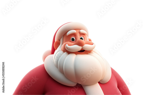 Cartoon Santa Claus smiling with a fluffy white beard in red attire  
