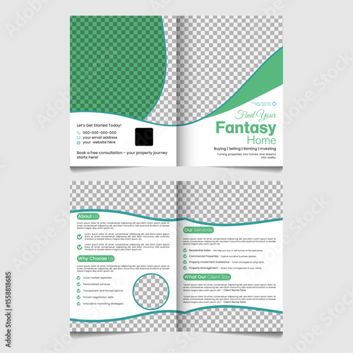 Modern creative bi-fold brochure design for real estate agency