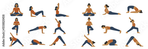 Different yoga poses demonstrating flexibility and strength practiced indoors