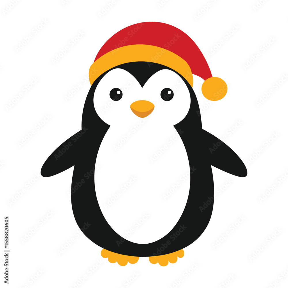 Naklejka premium Cute Penguin Wearing Santa Hat for Holiday Fun Vector illustration