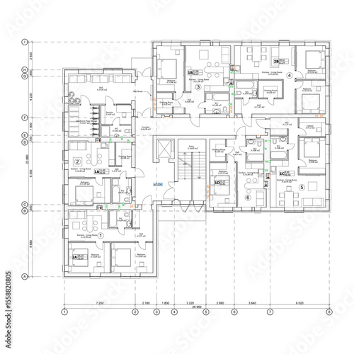 Vector architectural project of a multistory building floor plan	
