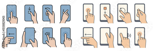 Various hand gestures for navigating mobile touchscreens in a technology tutorial