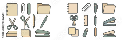 Variety of office supplies arranged neatly on a surface showcasing essential writing and organizing tools for everyday tasks