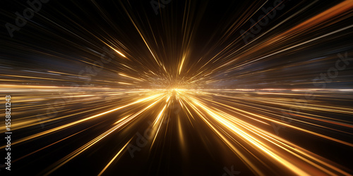 Golden streaks of light exploding from a central point on a dark background