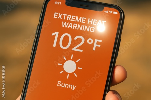 Smartphone Displaying Extreme Heat Alert Notification
