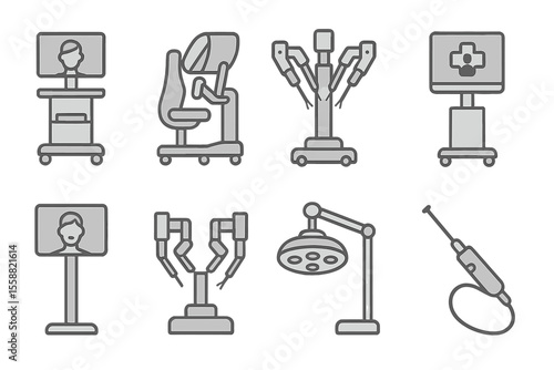 Medical equipment and technology displayed in a modern healthcare setting for various procedures