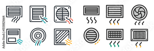 Different types of vents and air flow systems displayed in a creative layout in a modern design format