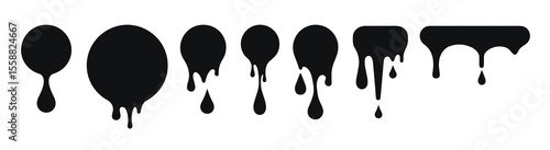 Drip paint circle melt chocolate. Splash vector drop sauce ink liquid round blob black splatter.