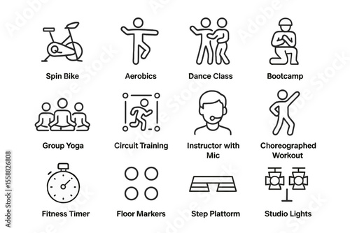 Fitness icons set for group classes and workouts
