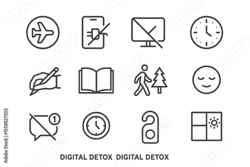 Minimalist icons for digital detox and mindful living practices