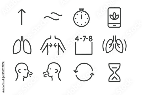 Breathing techniques icons for relaxation and mindfulness visualization