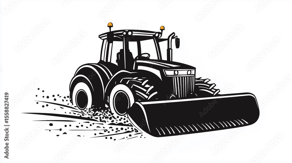 Naklejka premium An artistic depiction of a tractor pushing soil, emphasizing its role in excavation and earthmoving tasks