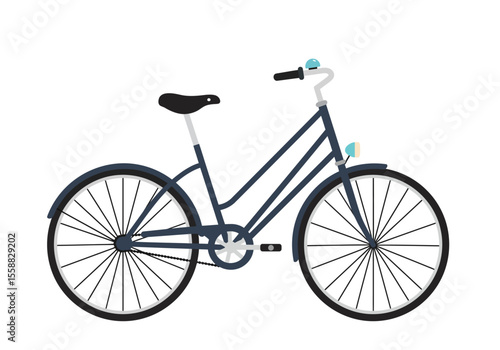 A blue bicycle with fenders bell lamp seat pedals and handlebars