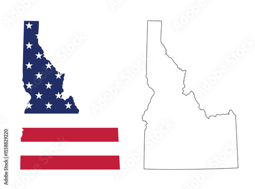 Idaho state map with USA flat design and  black outline. Patriotic and educational vector perfect for presentation, learning, or design projects.