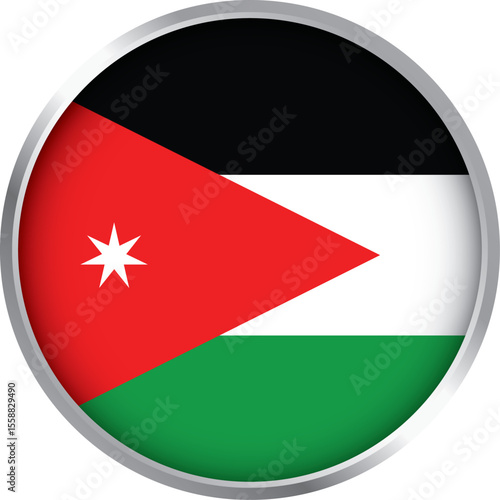 round icon of jordanian national flag with red triangle and white star on tricolor background illustration

