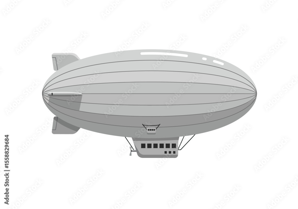 Fototapeta premium A grayscale cartoonstyle dirigible airship with a passenger gondola below
