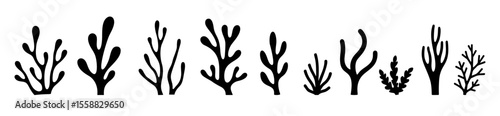 Seaweed coral silhouette black vector icon. Weed plant ocean reef fish underwater seaweed coral isolated design
