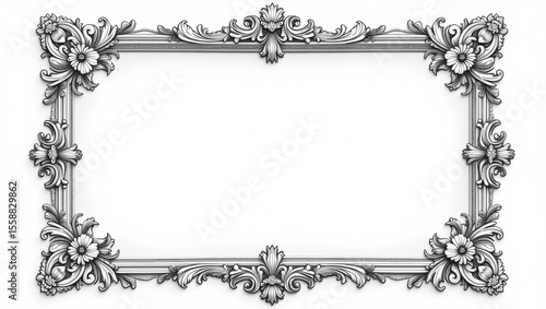 Vintage Engraved Frame: Black and White Decorative Artwork Border.