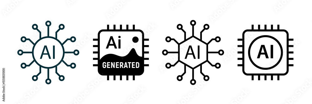 Obraz premium Ai digital chip icon. Artificial intelligent vector science data circuit technology line icon.