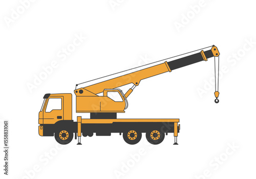An illustration depicts a yellow crane truck with a hook