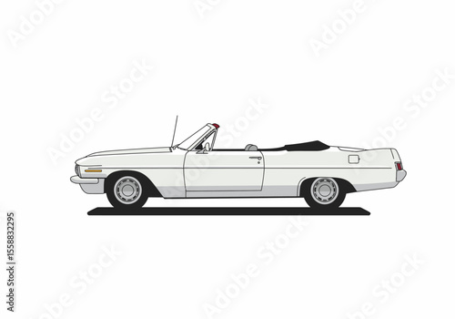 White convertible car on a white background with a black shadow underneath