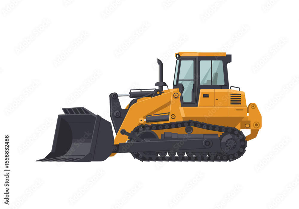 Fototapeta premium Yellow bulldozer with grey tracks angled view on a white background
