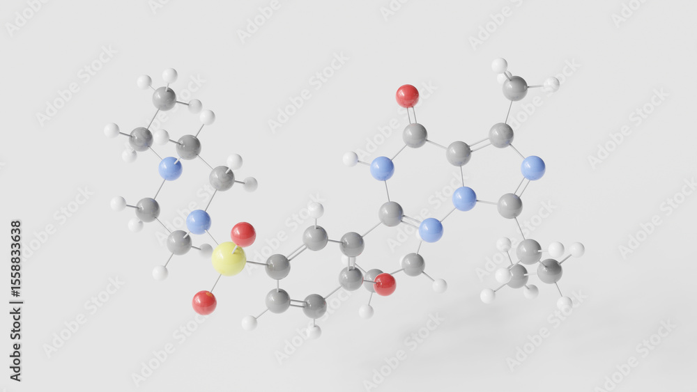 vardenafil molecule 3d, molecular structure, ball and stick model, structural chemical formula pde5 inhibitor vardenafil molecule 3d, molecular structure, ball and stick model, structural chemical formula pde5 inhibitor