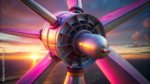 Stunning Sunset: Close-Up of a Wind Turbine's Rotor 3D icon high quality resolution