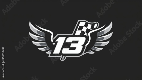 Grayscale Motorsport Badge: Winged 19, Finish Line Motif.


