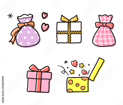 Five colorful presents clipart set – birthday and holiday gift icons