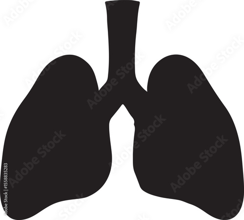 Stylized dark silhouette of human lungs on a clean white background