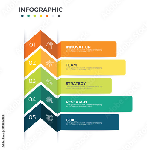 Five Item Infographic. Flowchart diagram