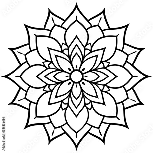 Hand drawn mandala design with intricate details on a clean white background creating a visually appealing and