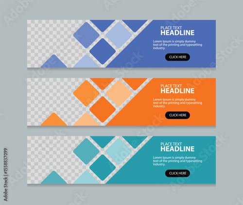 Set abstract horizontal web banner design background template. three color style. Suitable for web and social media ads. Vector illustration file with Space to add pictures.